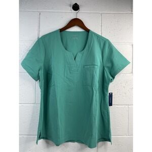 Jaanuu Women's Scrub Top Short sleeve Green 1 pocket Tuck In V Neck Size 1X NWT